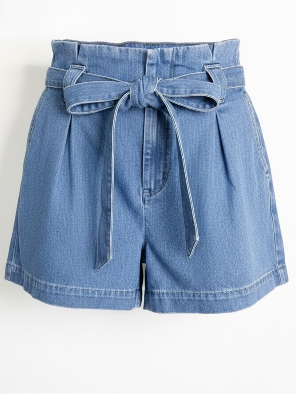 L’Agence High-Rise Paperbag Denim Shorts with Self-Tie Belt - Blue Size 26